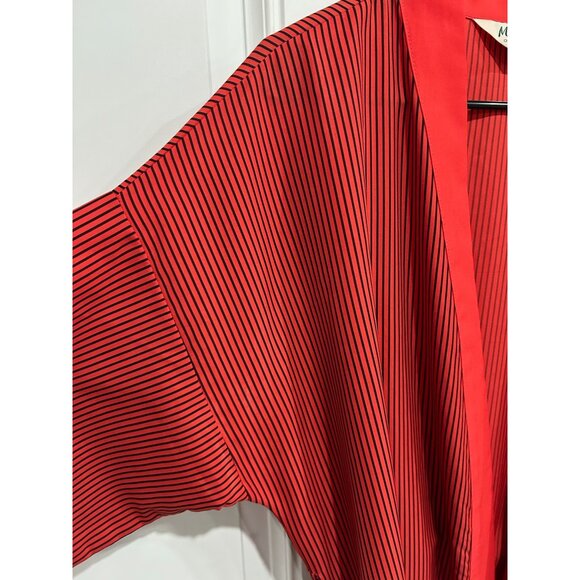 Vintage Mens Store Red Black Striped Kimono Robe With Belt One Size Made In USA - Picture 4 of 10